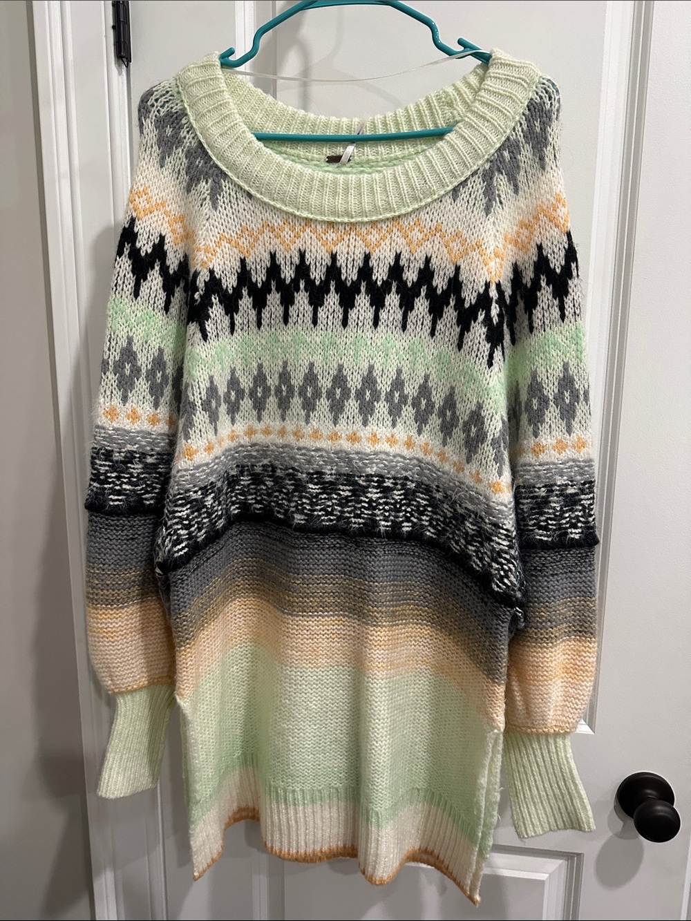 Free People Pastel Multi-Color Fair Isle Scoop Neck Sweater